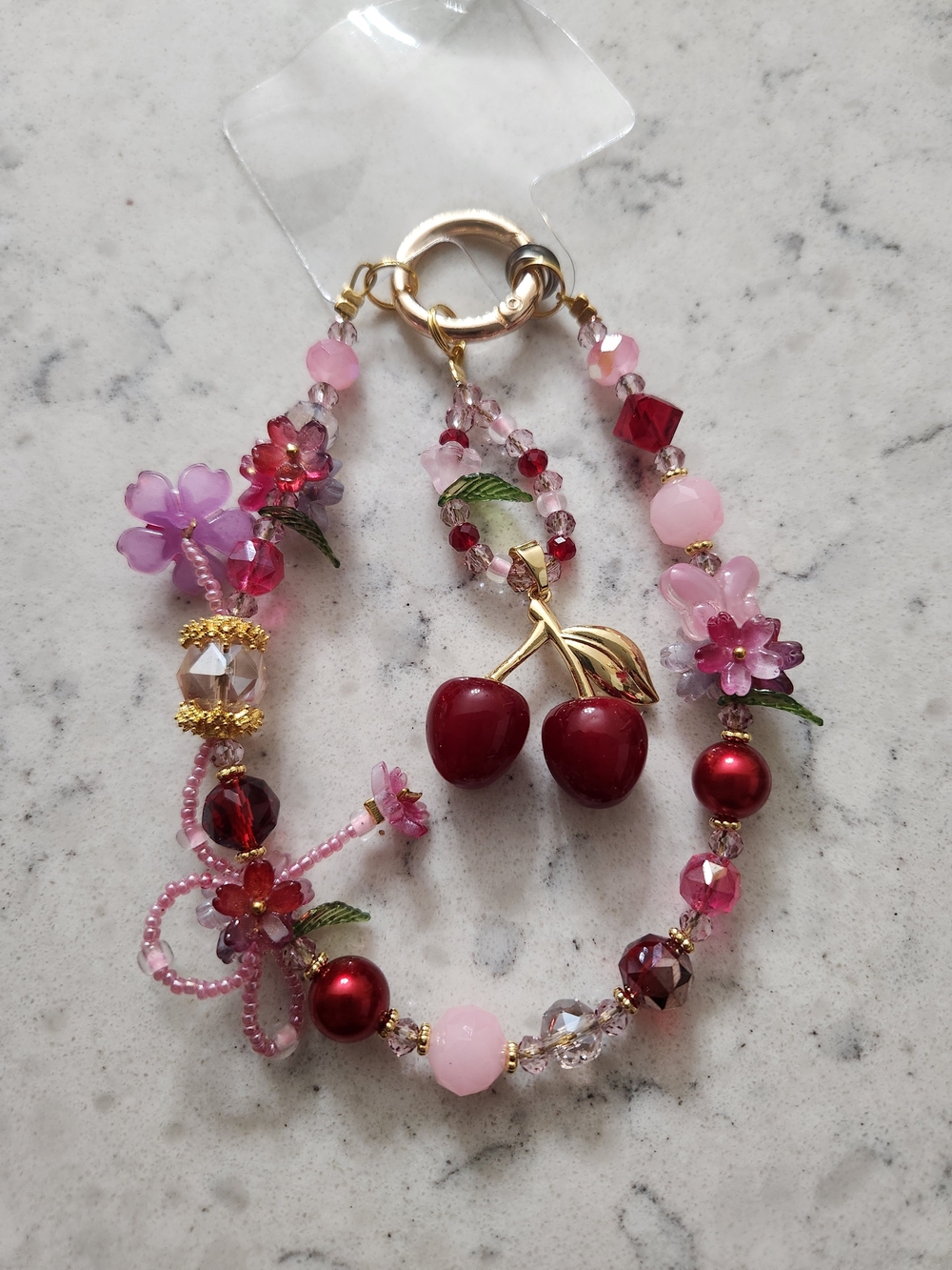 Gold-Tone Cherry Charm Keychain